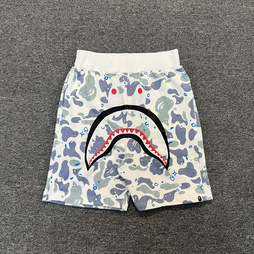 XX 002 BAPE Space Camo Shark Short luminous starry sky camouflage shark shorts 380g pure cotton custom fabric ZP version Couple model: M—XXL [Black White]